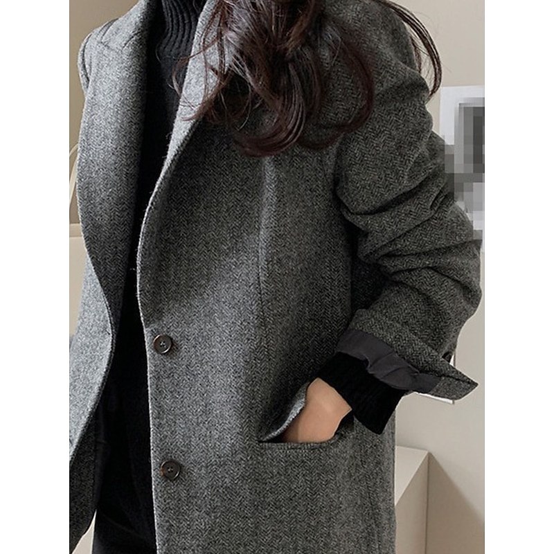 Women's Blazer Warm Breathable Patchwork Pocket OL Style Modern Solid Color Office / Career Going out Regular Turndown Regular Fit Long Sleeve Outerwear Brown Grey Fall Winter3
