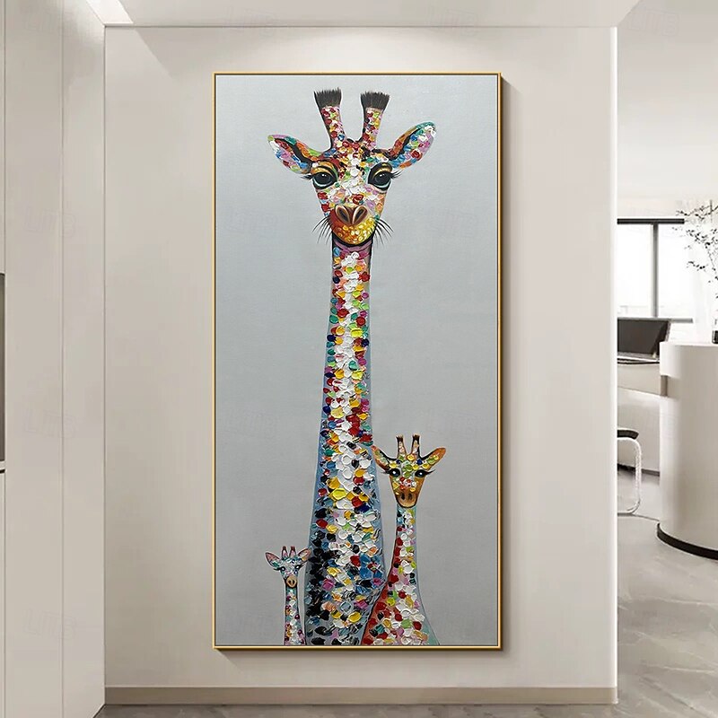 Mintura Handmade Giraffe Animals Oil Paintings On Canvas Wall Art Decoration Modern Abstract Picture For Home Decor Rolled Frameless Unstretched Painting2