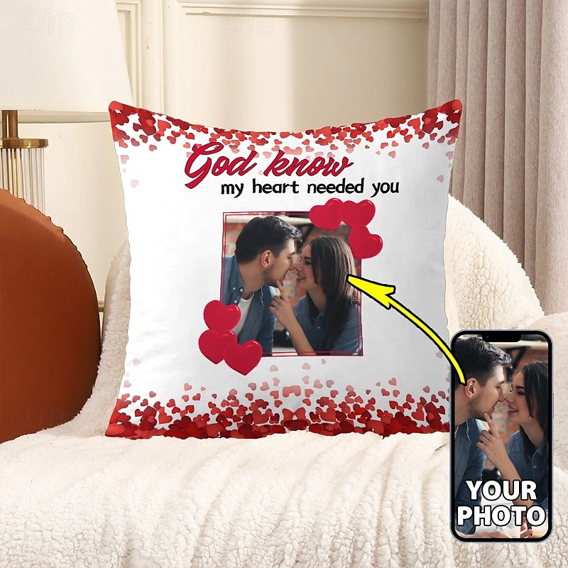 Valentine's Day Custom Pillow Cover Personalized Gift Photo Memorial Love Cushion Cover Throw Pillow Gift for Her/Him2