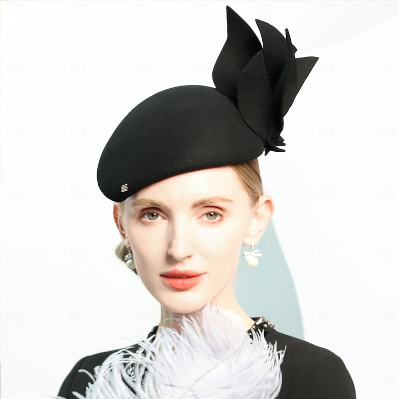 Hats 100% Wool Saucer Hat Top Hat Wedding Evening Party Elegant Wedding With Flower Pure Color Headpiece Headwear2