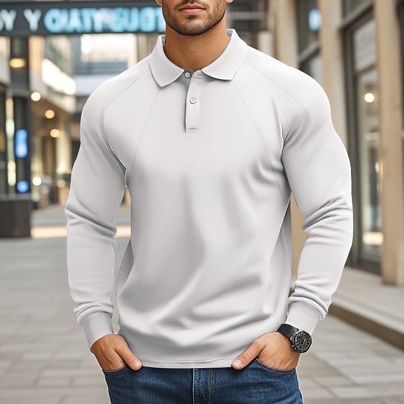 Men's Pullover Sweatshirt Golf Polos Shirts Formal Work Classic Long Sleeve Fashion Comfortable Solid Color Plain Buttons Fall Winter Black White Green Khaki Gray Pullover Sweatshirt3