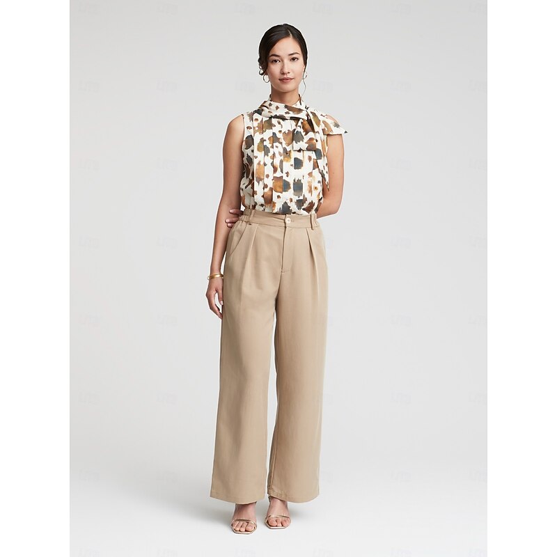 Sleeveless Pleated Button Front Bow Neck Blouse3