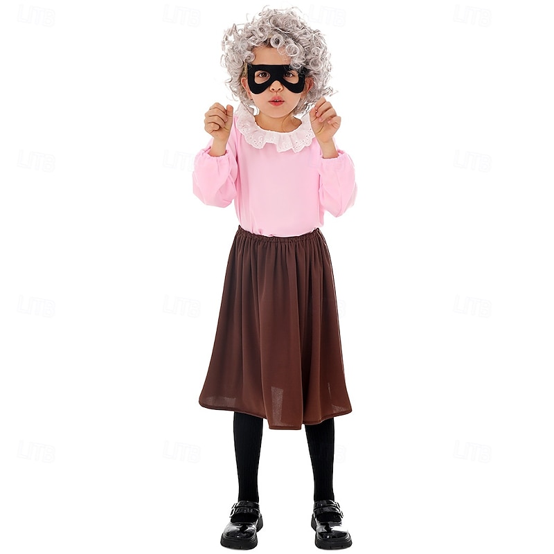 Gangsta Granny Old Women Grandma Outfits Cosplay Wigs Costume Cosplay Movie Cosplay for Girls' Kid's Halloween Carnival Back to School 100th Day of School3