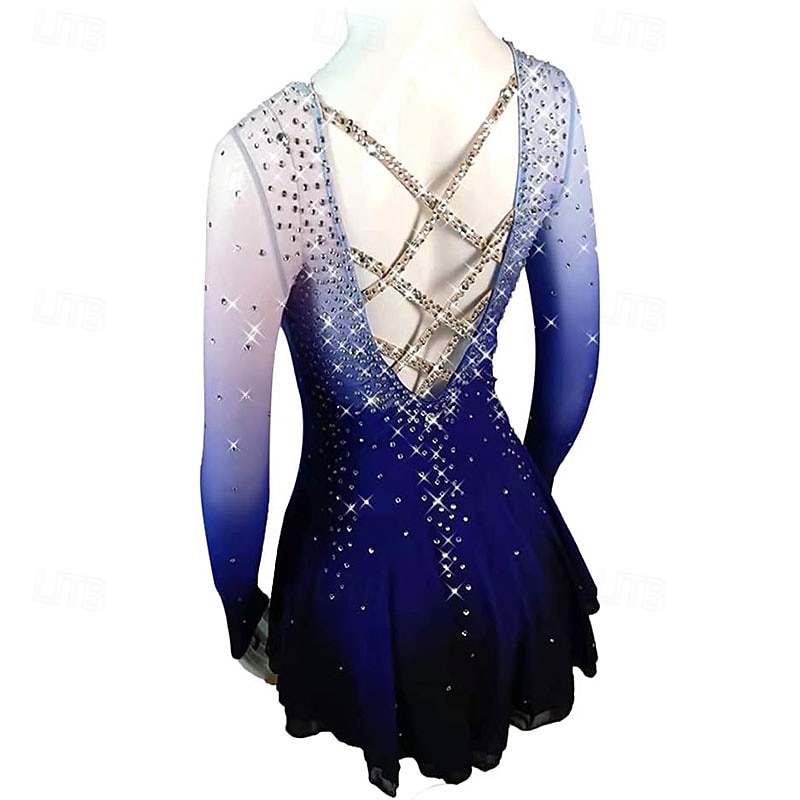 Figure Skating Dress Women's Girls' Ice Skating Dress Purple High Elasticity Training Competition Skating Wear Classic Crystal / Rhinestone Long Sleeve Ice Skating Figure Skating2