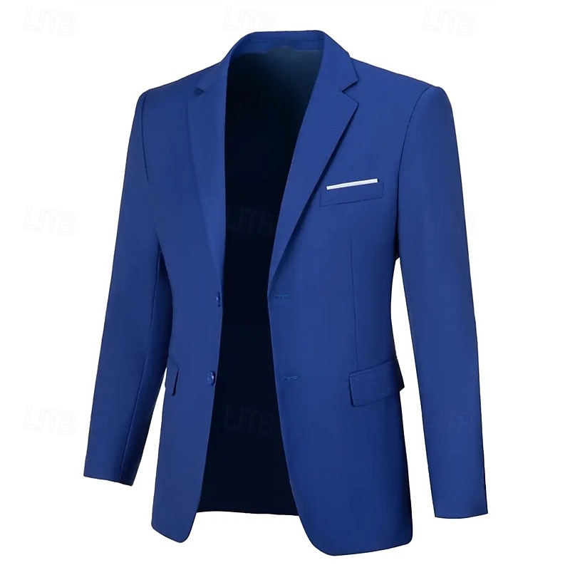 Men's Blazer Business Cocktail Party Wedding Party Fashion Casual Spring &  Fall Polyester Plain Pocket Buttons Comfortable Single Breasted Blazer Black White Navy Blue Royal Blue2
