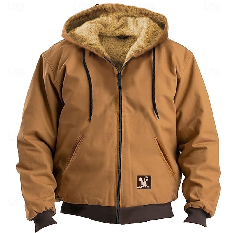 Men's Deer Fleece Hoodies Sweatshirt Fashion Ethnic Long Sleeve Hooded Vacation Sports Outdoor Streetwear Brown Green Drawstring Fall Winter Designer