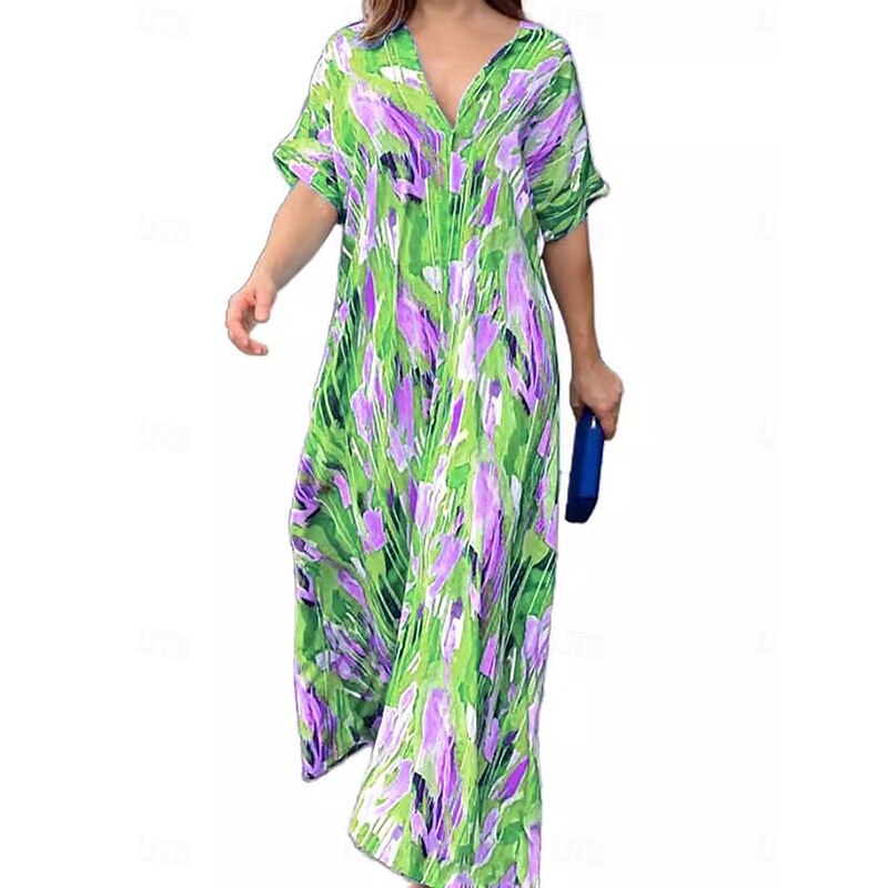 Women's Midi Dress Casual Dress Stylish Casual Vacation Party Work Loose Fit Graphic Short Sleeve V Neck Royal Blue Summer Spring Fall3