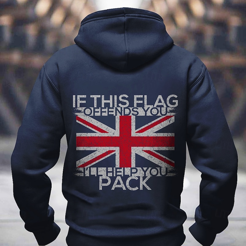 Men's UK Flag / National flag Hoodies Sweatshirt Fashion Long Sleeve Crew Neck Holiday Streetwear Black Blue Drawstring Fall Winter Designer2