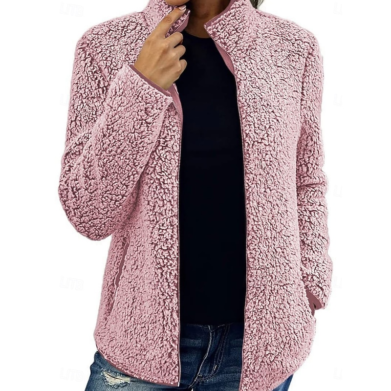 Women's Winter Coat Winter Jacket Outdoor Street Daily Fall Winter Regular Coat Regular Fit Warm Breathable Comtemporary Stylish Jacket Long Sleeve Solid Color with Pockets Full Zip Pink Green Khaki4