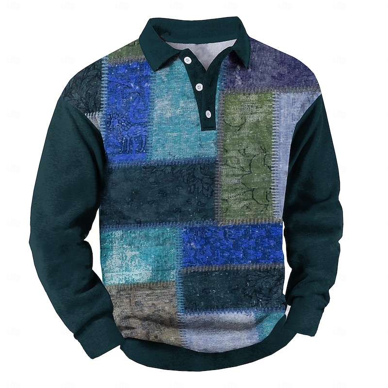 Men's Graphic Animal Flannel Polo Shirt Long Sleeve Polo Shirts Collared Shirts Casual Outdoor Dailywear Outdoor clothing 3D Print Blue Brown Green2