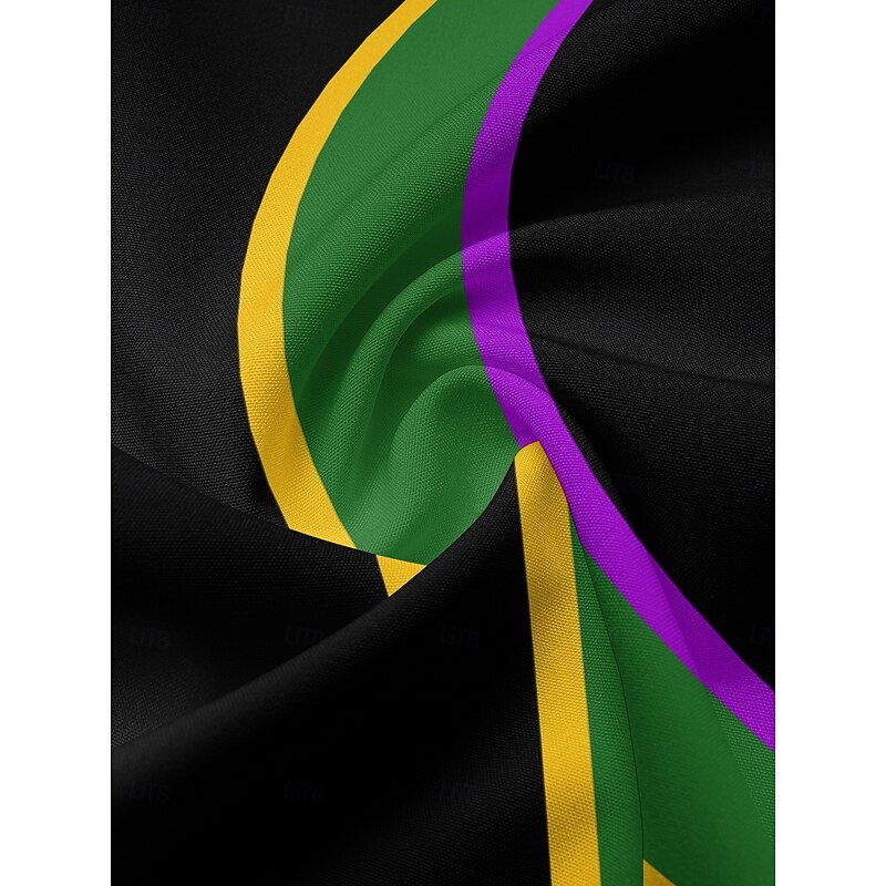 St. Patrick Men's Color Block Line Shirt Button Up Shirt Short Sleeves Artistic Casual Comfortable Outdoor Vacation Street Spring & Summer Shirt Collar Printing Black3