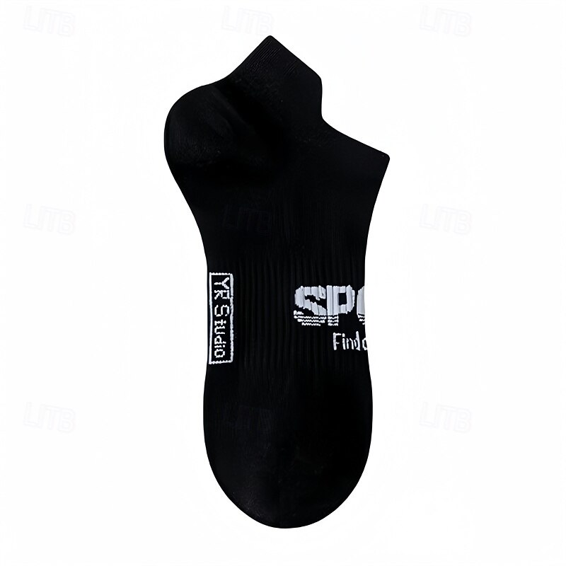 Men's 6 Pieces Multi Packs Socks Ankle Socks Running Socks Casual Socks Black White Color Letter Vacation Sports & Outdoor Daily Basic Medium Spring Fall Fashion Casual3