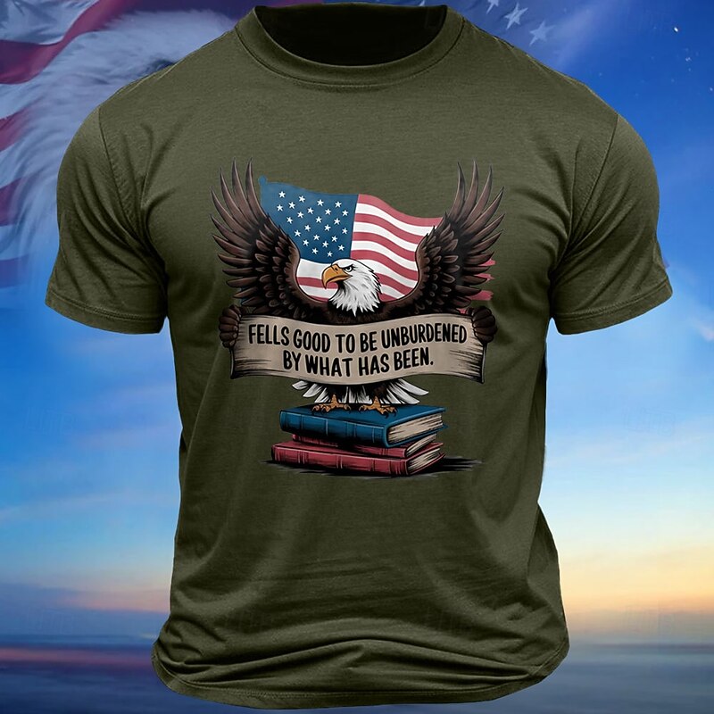 Men's Short Sleeve Patriotic American Eagle Graphic T-Shirt with 'Feels Good to Be Unburdened' Inspirational Quote2