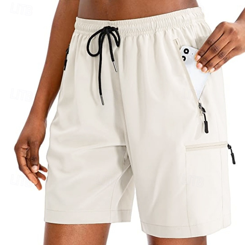 Women's Running Shorts sport shorts Outdoor Quick Dry Multi Pockets Lightweight Stretchy Shorts Bottoms Drawstring Elastic Waist Zipper Pocket Black White Spandex Camping / Hiking Fishing Traveling S