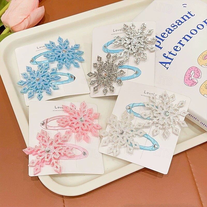 2 Pieces Kids Girls' Hair Accessories Active Sweet Party Birthday Snowflake Pink Blue2