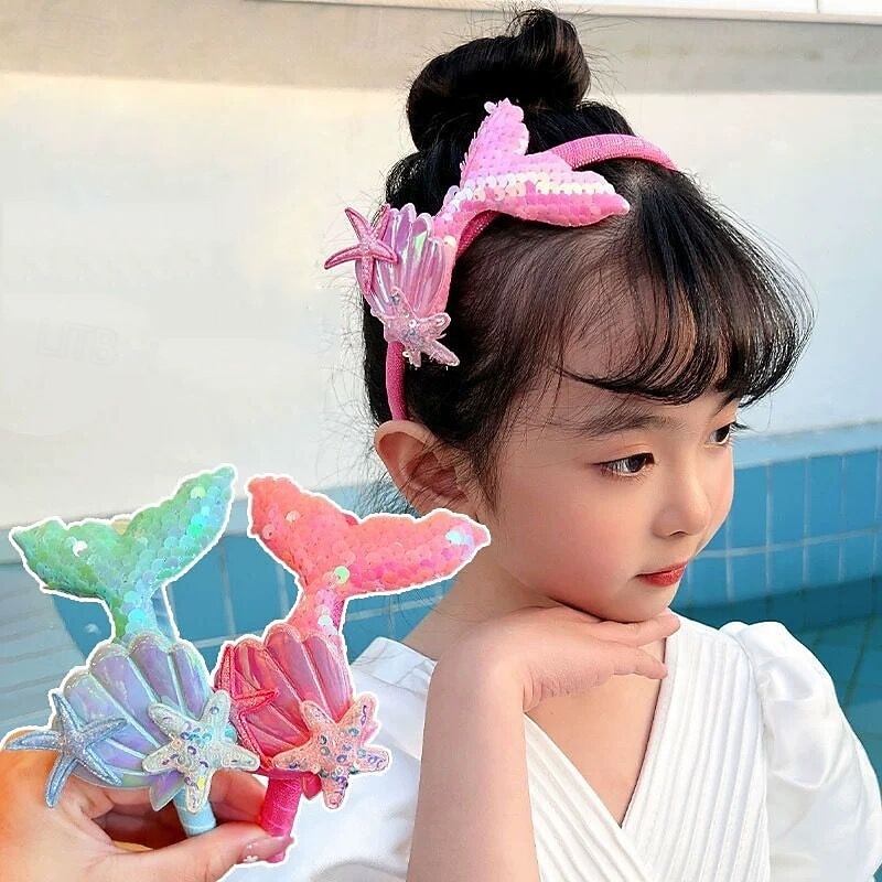 Kids Girls' Hair Accessories Active Sweet Party Birthday Mermaid White Pink