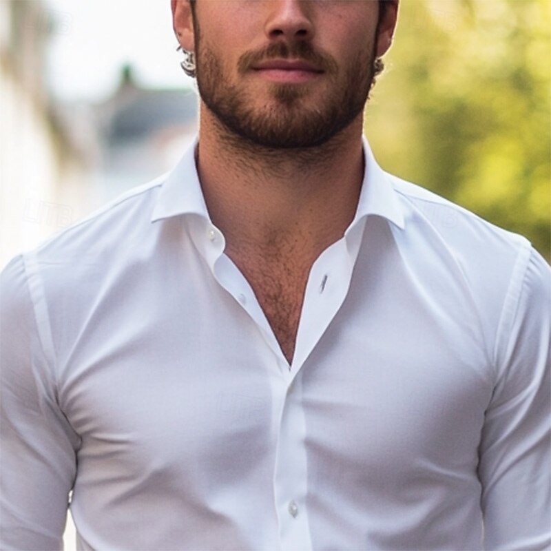 Men's Shirt Dress Shirt Plain Wedding Business Black White Navy Blue Blue Long Sleeve Collar Summer Clothing Apparel3