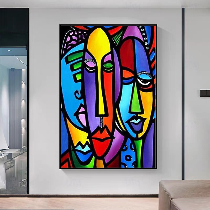 Mintura Handmade Abstract Cartoon Color Face Oil Paintings On Canvas Wall Art Decoration Modern Picture For Home Decor Rolled Frameless Unstretched Painting