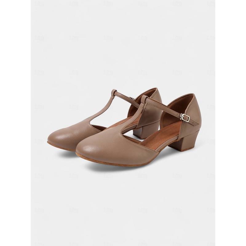 Taupe T-Strap Women's Mary Jane Pumps with Low Block Heel - Perfect for Ballroom and Latin Dancing4