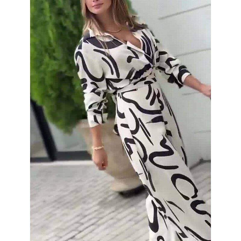 Women's Fashion Streetwear Daily Shirt Blouse Wide Leg Pants Long Sleeve Shirt Collar Graphic Print Casual Daily White Spring &  Fall Regular Fit2