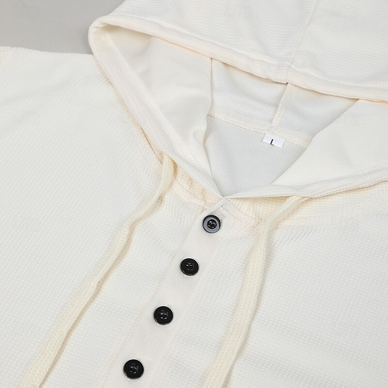 Men's Waffle Shirt T Shirt Tee Top Long Sleeve Shirt Long Sleeve Hooded Spring &  Fall Plain Fashion Designer Basic Buttons Home Casual Daily White khaki Light Grey Top Tee for Men2