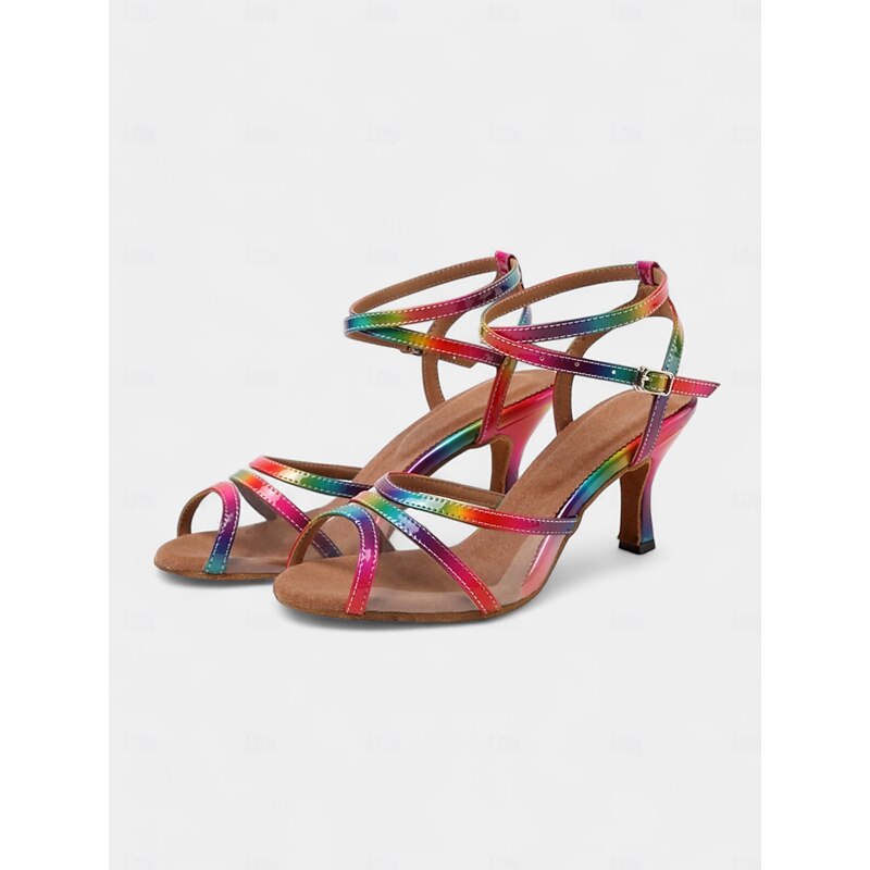 Women's Vibrant Colorful Latin Dance Shoes with Soft Suede Sole and Clear Strap | Perfect for Practice and Performances