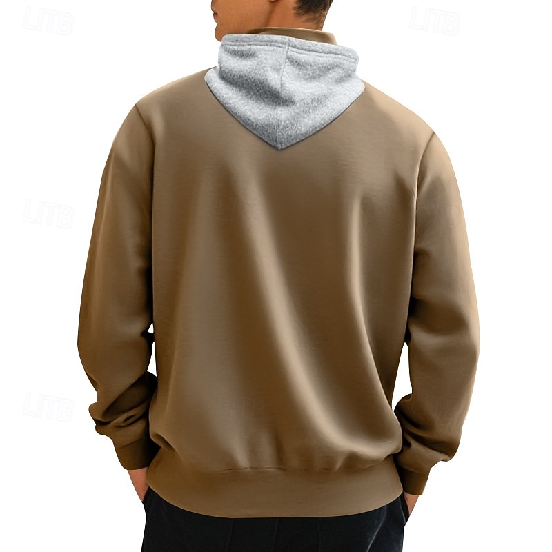 Men's Hoodie Quarter Zip Hoodie Fleece Hoodie Apricot Black White Wine Red Hooded Half Zip Plain Pocket Sports & Outdoor Daily Holiday Polyester Streetwear Basic Casual Fall & Winter Clothing Apparel4