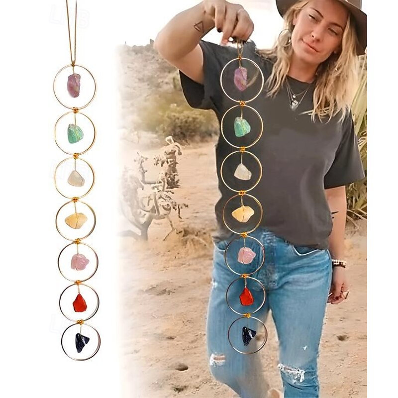Colored Glass 7 Chakra Gemstone Wall Decor, Meditation Hanging Ornament for Home Decor, Good Luck Reiki Yoga Meditation Wall Hanger (Random Color and Arrangement Order)