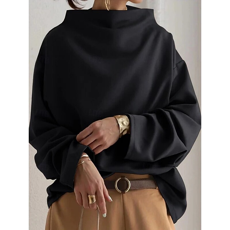 Women's Shirt Blouse Solid Color Basic Casual Long Sleeve Turtleneck Regular Tops Daily Black White Blue Spring Fall Winter4