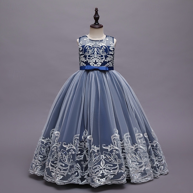 Flower Girl Dress Kid's Girls' Princess Dress Performance Wedding Party Elegant Beautiful Mesh Solid Color Sleeveless Crew Neck Light Pink Wine Red 4 years+