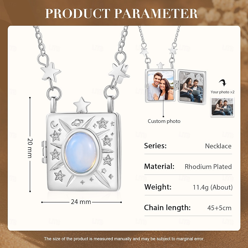 Personalized Custom Wedding Gift for Couple Photo Square Box Necklace – Durable Copper Pendant, Customizable with Two Photos, Perfect for Wedding Gifts2
