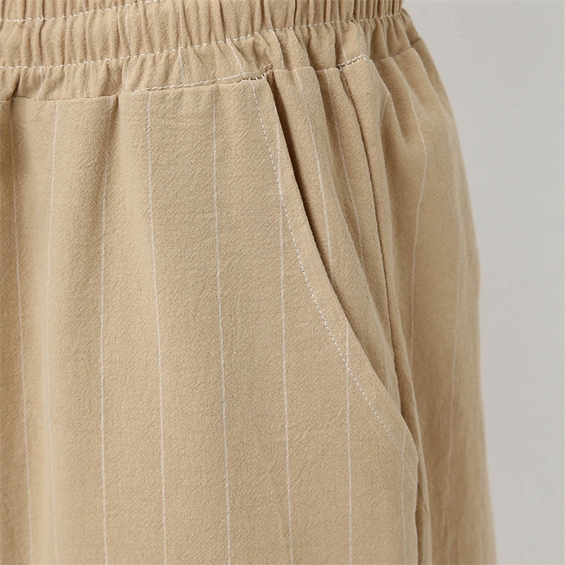 Men's Shorts Linen Shorts Summer Shorts Beach Shorts Pocket Drawstring Elastic Waist Stripe Comfort Breathable Knee Length Outdoor Holiday Beach Vacation Casual Black White4