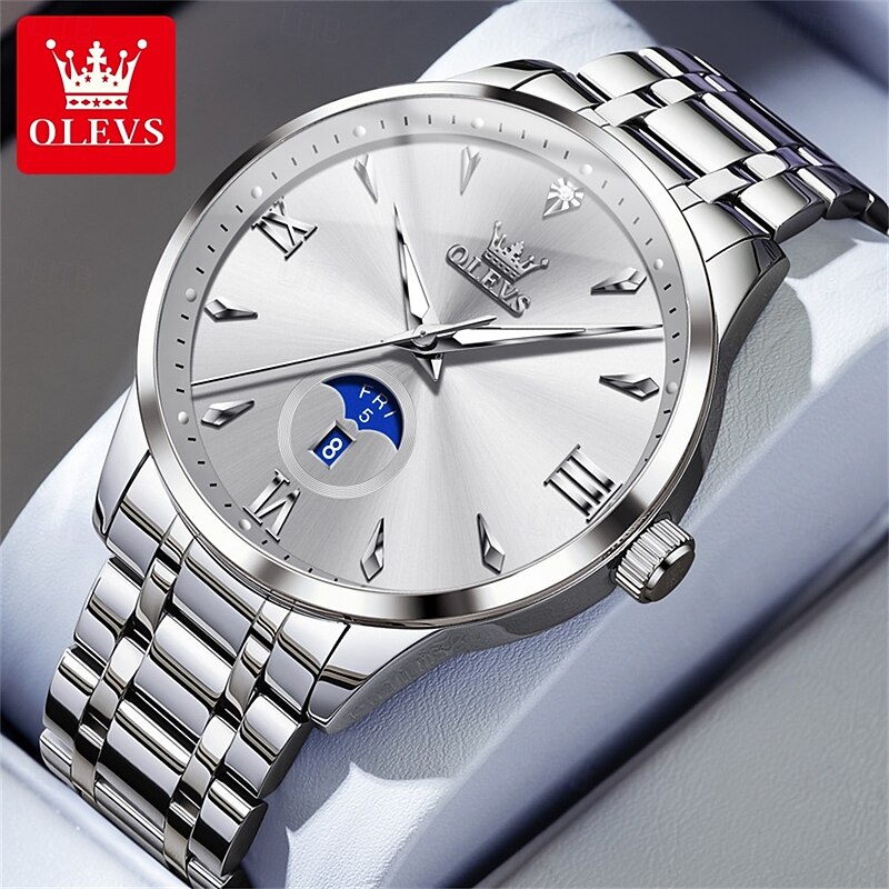 OLEVS Men Quartz Watch Creative Minimalist Fashion Casual Luminous Calendar Date Week Waterproof Steel Watch3