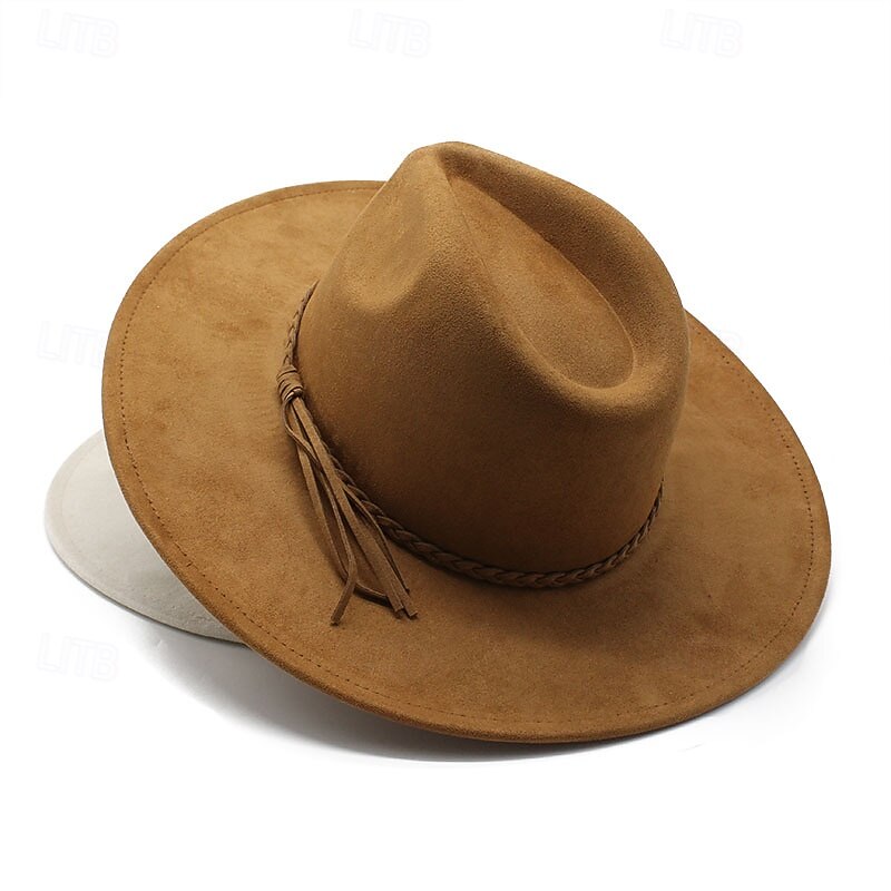 Men's Kentucky Derby Hat Sun Hat Cowboy Hat Fedora Trilby Hat Black Camel Woolen Vintage Style Fashion 18th Century State of Texas Daily Theme Party Solid / Plain Color Sunscreen Cosplay3