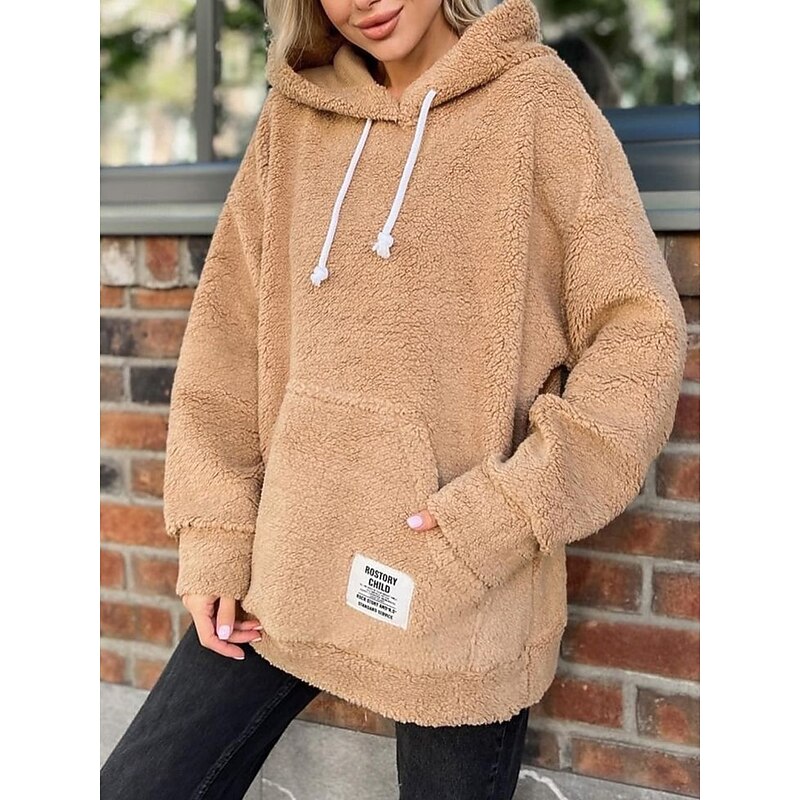 Women's Pullover Hoodie Sweatshirt Plain Warm Streetwear Casual Long Sleeve Hooded Regular Tops Casual Patchwork Black Green Khaki Spring Fall Winter