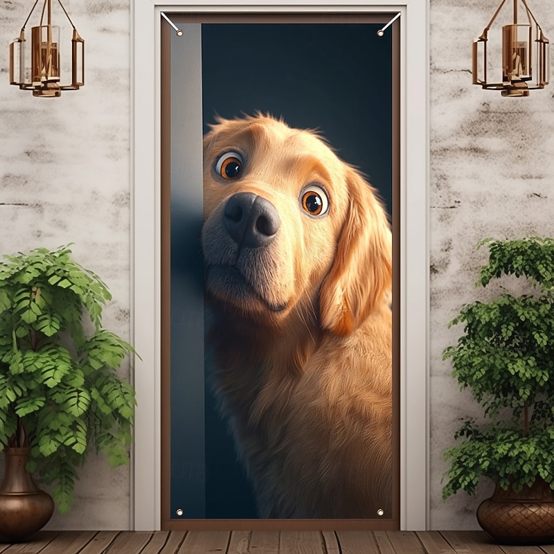 Cute Dogs Door Decorations Door Covers Animal Hide and Seek Door Tapestry Door Curtain Decoration Backdrop Indoor/Outdoor Door Banner for Front Door Farmhouse