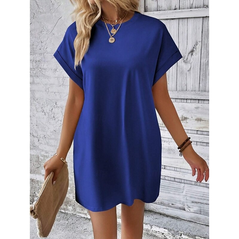 Women's Casual Dress Mini Dress Pocket Casual Crew Neck Short Sleeve White Blue Khaki Color3