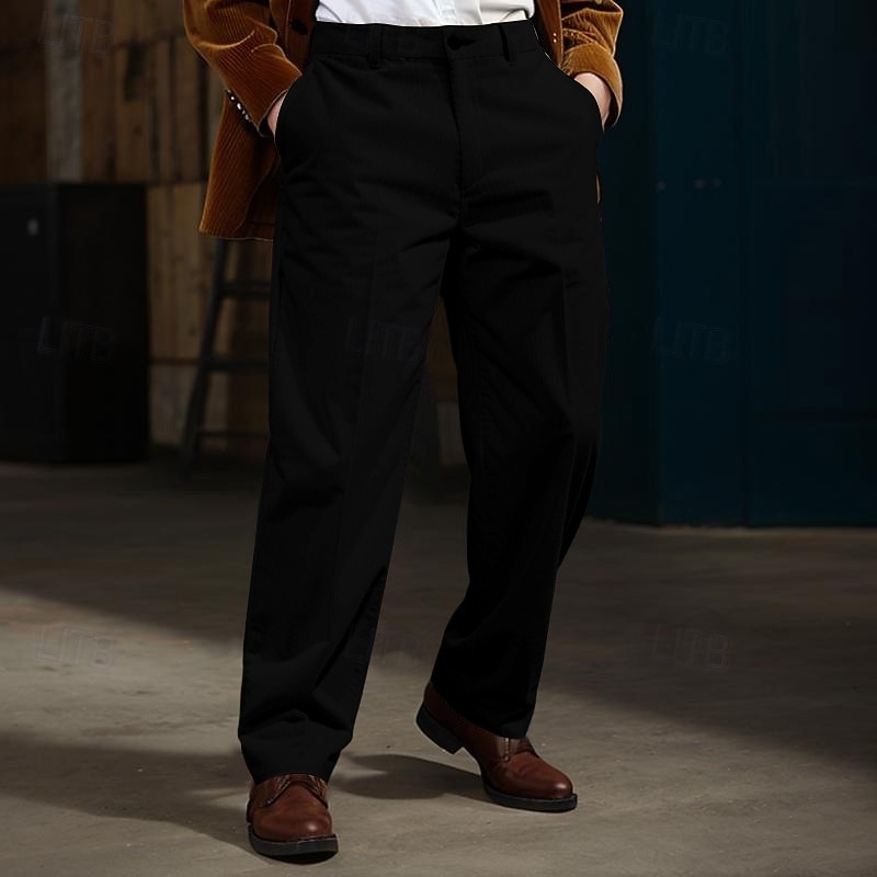 Men's Dress Pants Corduroy Pants Trousers Buttons Straight Leg Plain Comfort Soft Full Length Formal Office Casual Stylish Simple Loose Fit Black White High Waist Micro-elastic4