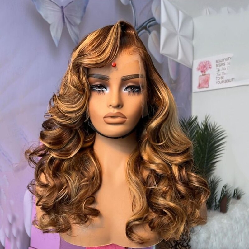 Remy Human Hair 5x5 Closure 13x4 Lace Front Wig Side Part Brazilian Hair Loose Wave Multi-color Wig 130% 150% Density Ombre Hair Highlighted / Balayage Hair Glueless Pre-Plucked For Women Long Human