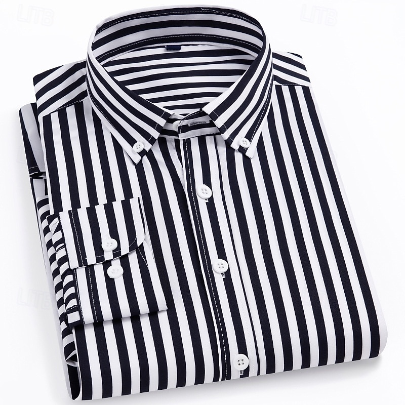 Men's Dress Shirt Striped Shirt Wrinkle Resistant Stretch Wedding Outdoor Light Blue Black Yellow Navy Blue Long Sleeve Collar Summer Spring Clothing Apparel4