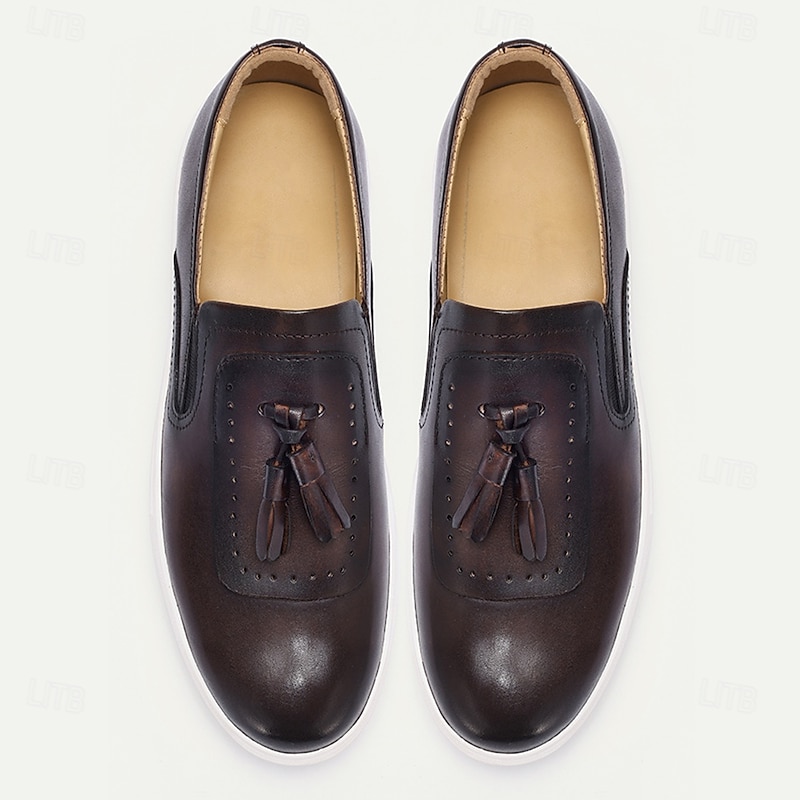 Men's Premium Cowhide Slip-On Loafers with Tassel Detail, Casual Comfort Shoes for Everyday Wear4
