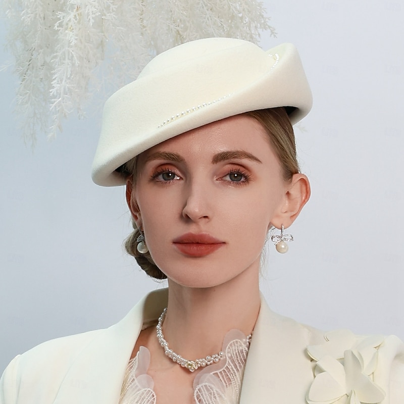 Hats 100% Wool Beret Hat Wedding Tea Party Elegant Wedding With Pearl Pure Color Headpiece Headwear3