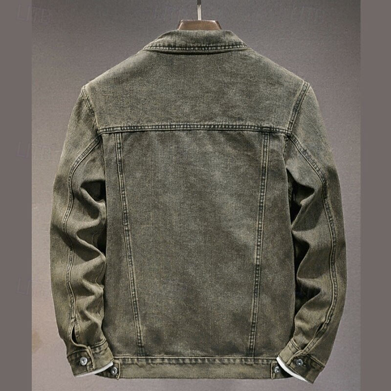 Men's Lightweight Jacket Denim Jacket Chore Jacket Formal Home Pocket Winter Spring &  Fall Solid Color Retro Vintage Shirt Collar Regular Brown Jacket3