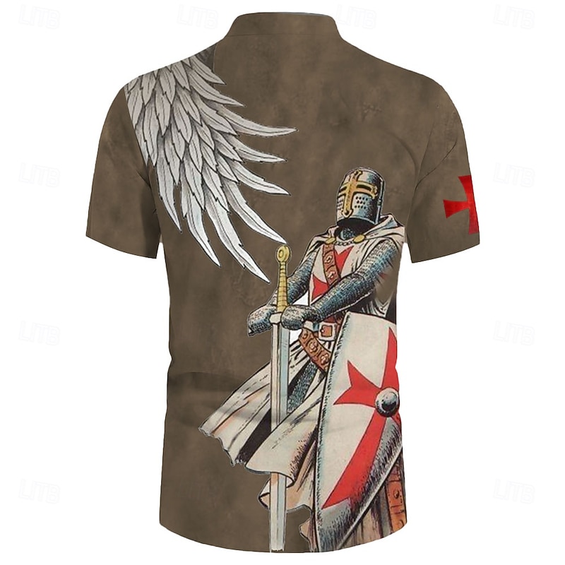 Men's Knights Templar Henley Shirt T shirt Tee Short Sleeve T shirt 3D Print Lace Up Neck Henley Shirt Casual Sports Outdoor Casual Daily Khaki Spring & Summer Clothing Apparel S M L XL XXL XXXL2