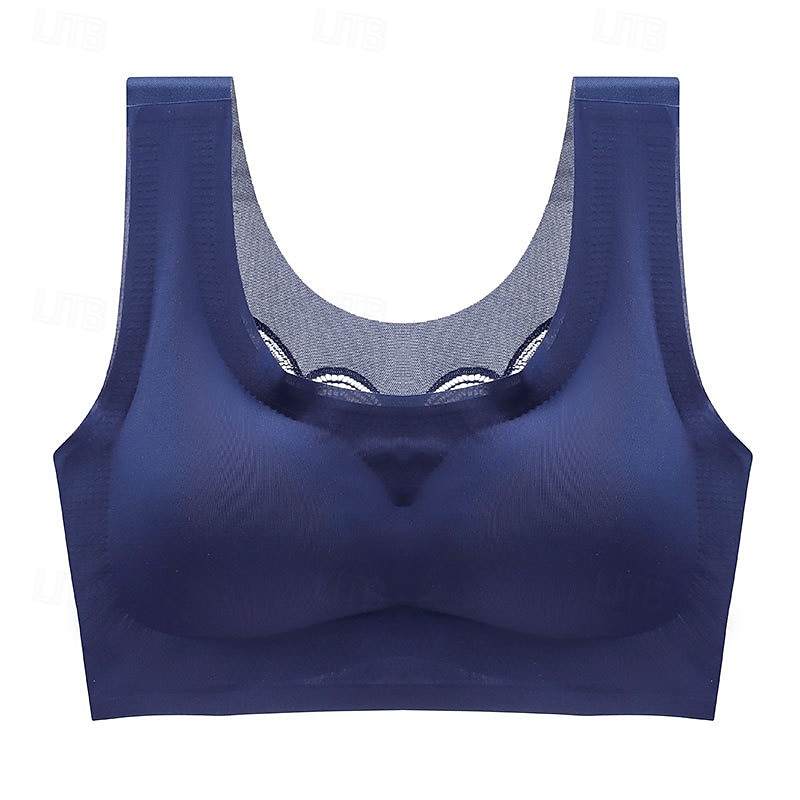 Women's Light Support Sports Bra Running Bra Removable Pad Wirefree Top Padded Plus Size Fitness Gym Workout Leisure Sports Breathable Soft Seamless Spandex Aqua Blue Black Pink Solid Colored3