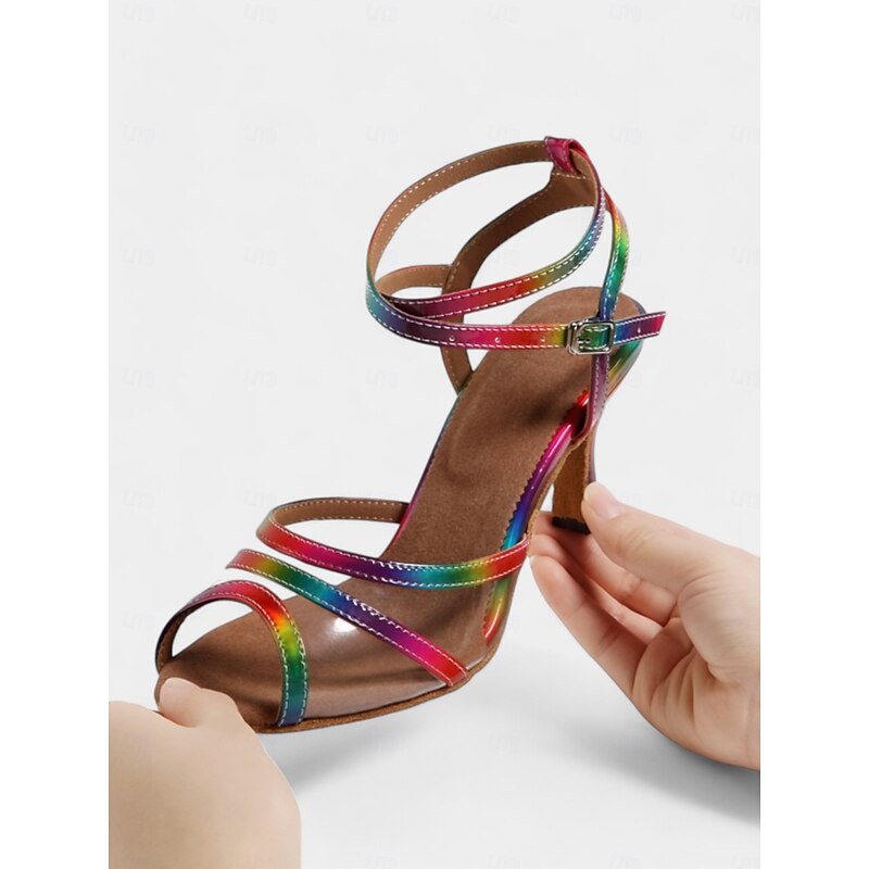 Women's Vibrant Colorful Latin Dance Shoes with Soft Suede Sole and Clear Strap | Perfect for Practice and Performances2