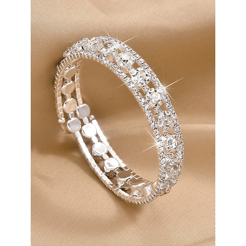 Elegant Double Row Simulated Rhinestone Bangle Bracelet – Sparkling Crystal-Inspired Jewelry for Women, Perfect for Weddings, Parties, and Formal Events4