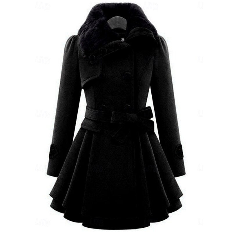 Women's Coat Pea Coat Windproof Warm Patchwork Buttons Elegant Fashion Solid Color Daily Turndown Regular Fit Long Sleeve Outerwear Black Khaki Fall Winter3