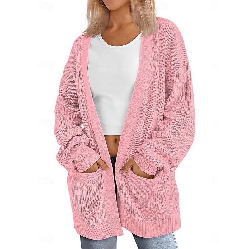 Women's Sweater Cardigan Elegant Fashion Streetwear Pure Color Open Front Pocket Knitted Long Sleeve Regular Tops Knit Outdoor Daily Weekend Pink Brown Fall Winter3