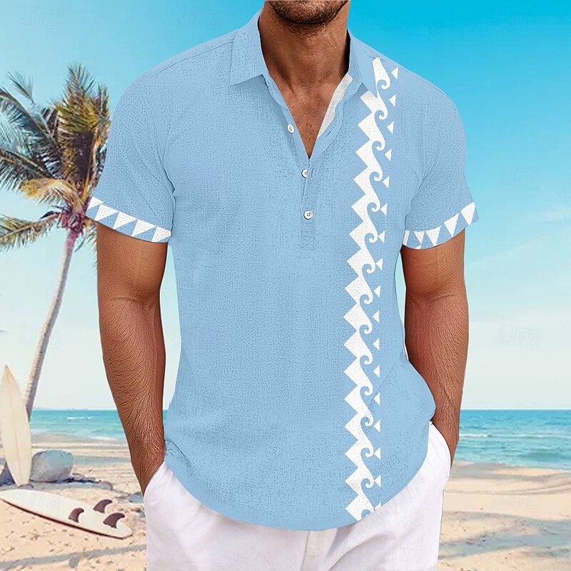 Men's Summer Hawaiian Shirt Button Up Shirt Aloha Shirt Short Sleeve Hawaiian Beach Vacation Summer Spring Turndown Buttons Blue Gray